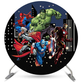 Lofaris High Builddings And Super Hero Round Birthday Backdrop Kit